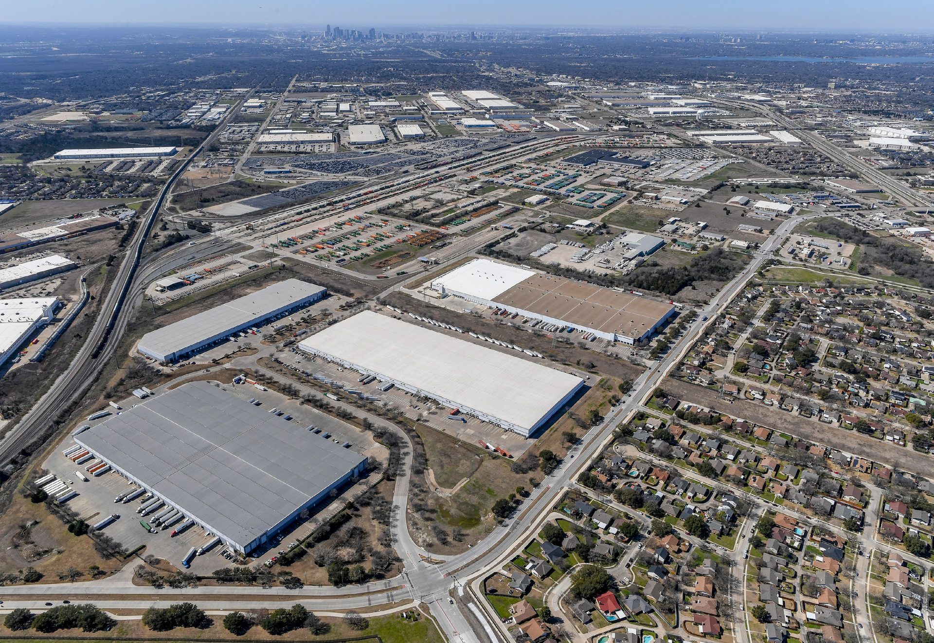 1201 Chase Road — regional aerial with Downtown Dallas skyline